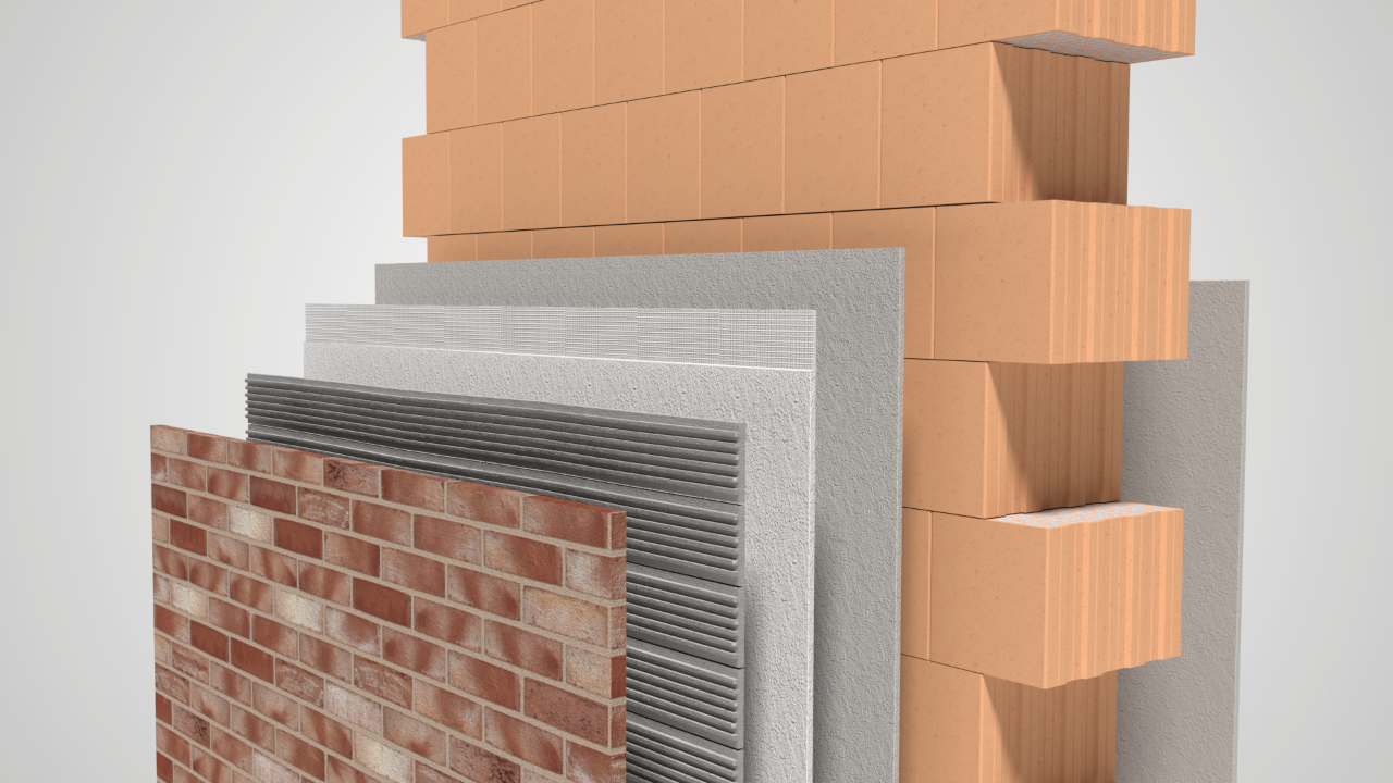 Monolithisches Ziegel-Wandsystem mit Riemchenbekleidung