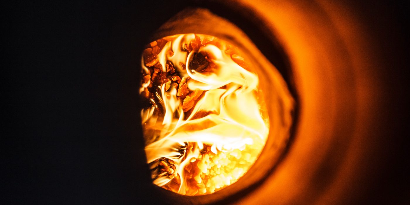 Photography of flame in ring kiln at Maaseik