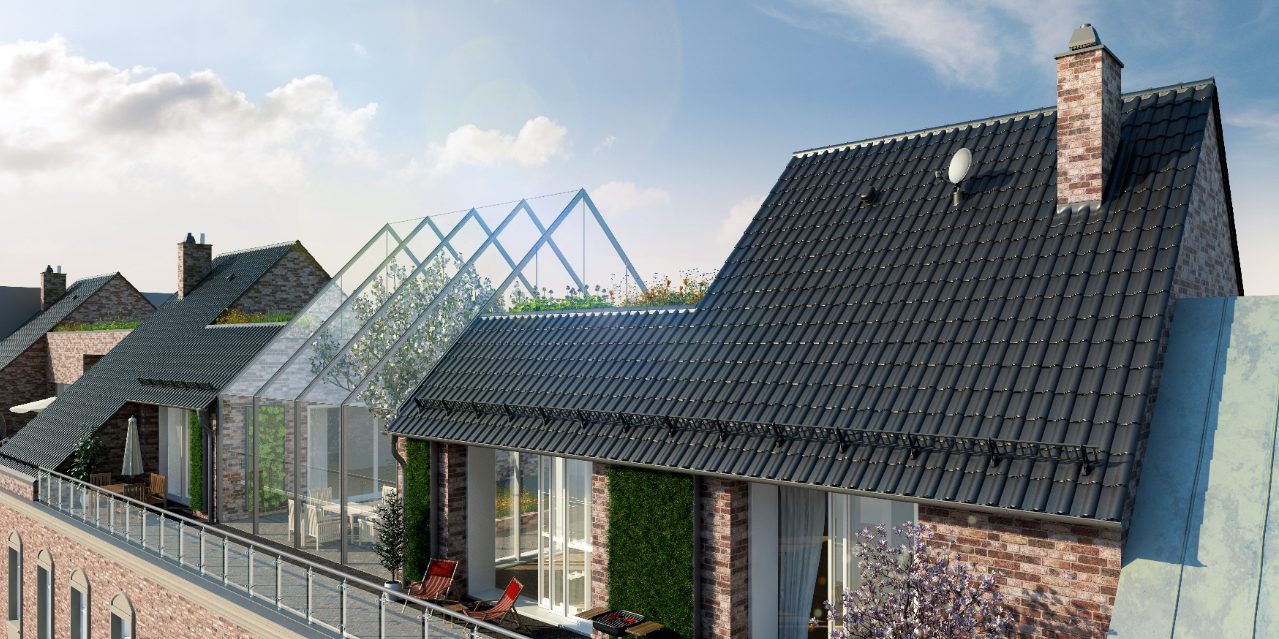 flat roof tile Alegra 15 anthracite with garden on the root top