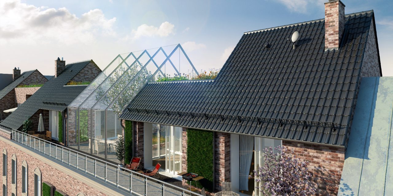 flat roof tile Alegra 15 anthracite with garden on the root top