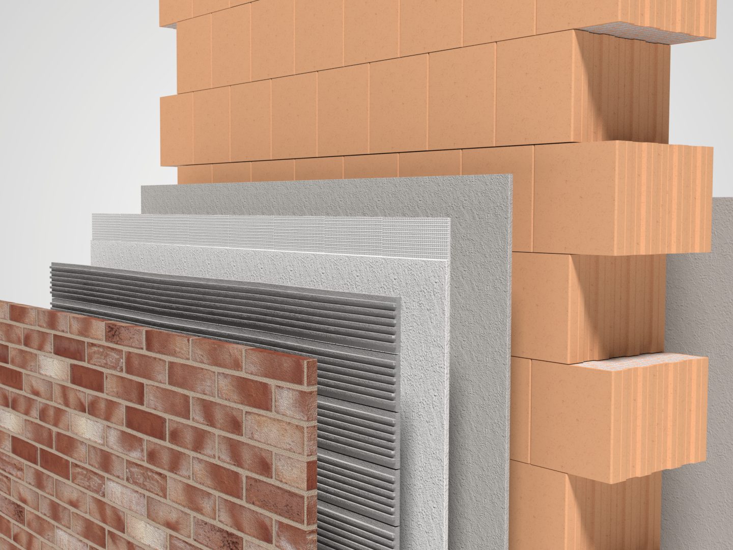 3D Wandaufbau monolithisch mit Riemchenbekleidung