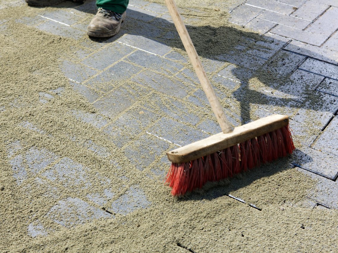 filling, joint, sand, broom, brick, paver, paving stone