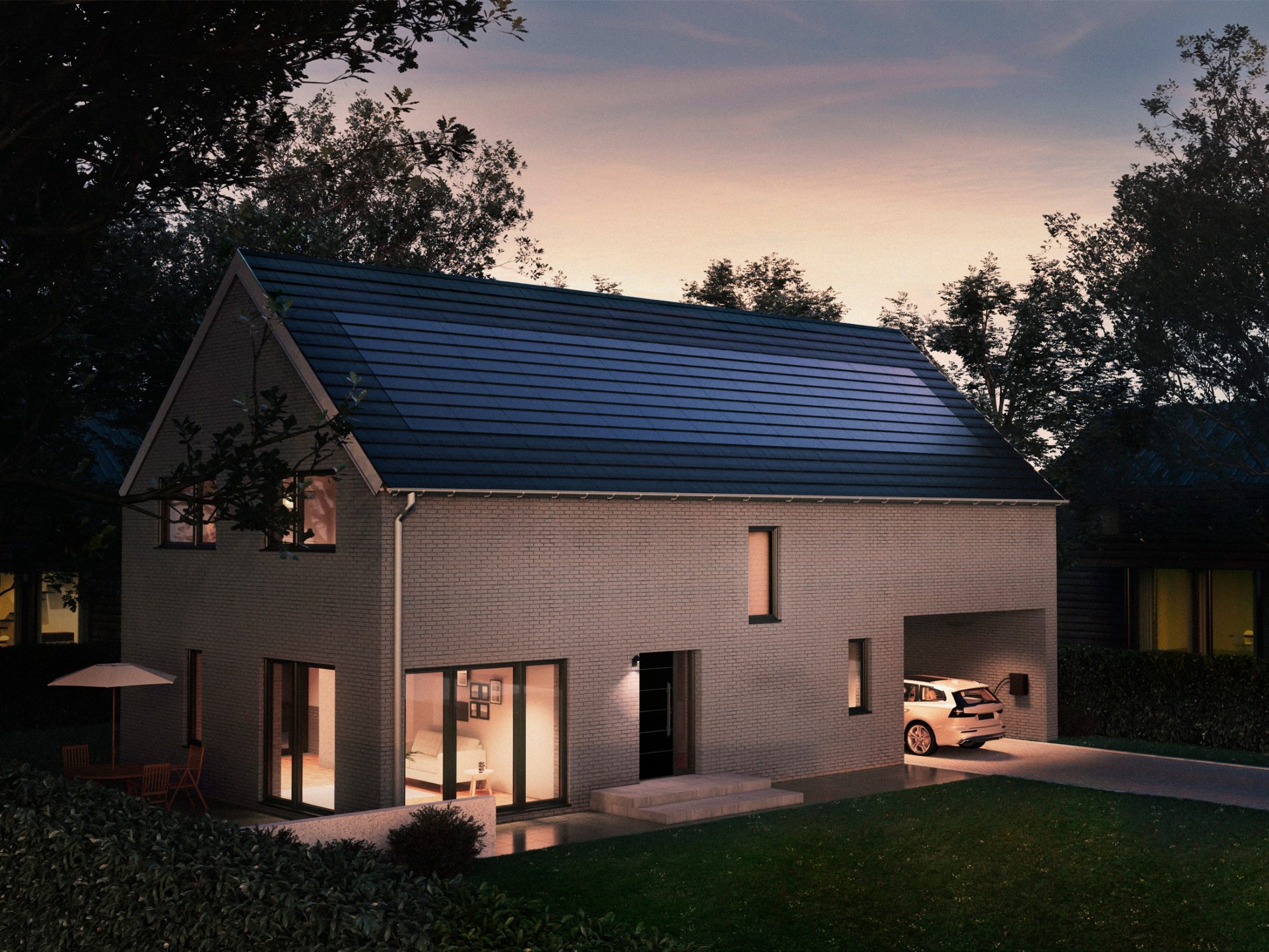 BIPV Haus Rendering Nacht