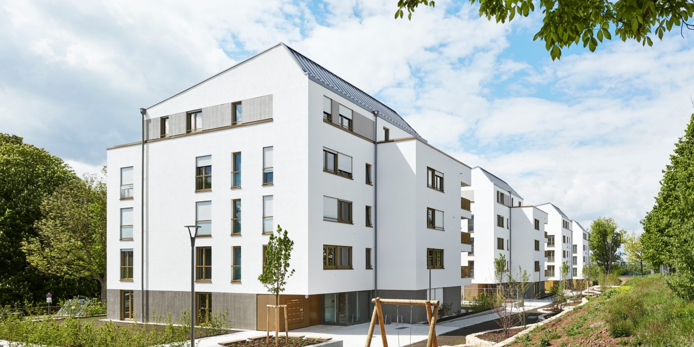 MFH, Caerphillystr., Am Sonnenberg, WBL Wohnungsbau Ludwigsburg GmbH, ARP Architekten, Fair-Wohnen-Modell, NaWoh Qualitätssiegel 2020, Nachhaltiger Wohnungsbau, KfW-Energieeffizienzhaus 55, Poroton-Systemzubehör, WDF