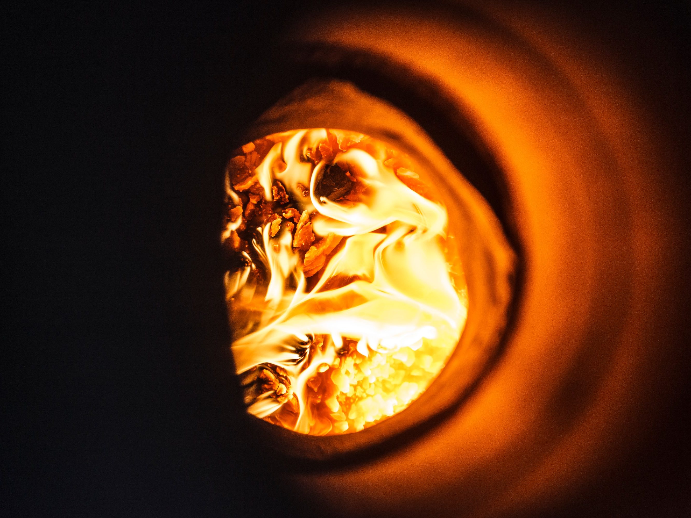 Photography of flame in ring kiln at Maaseik