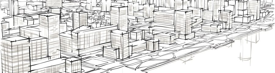 Vector illustration of the architectural design. In the style of drawing. (ai 10 eps with transparency effect)