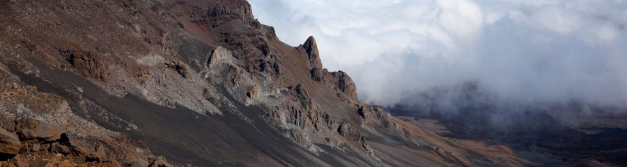 haleakala national park volcanic crater landscape in the clouds. maui island, hawaii islands, USA.