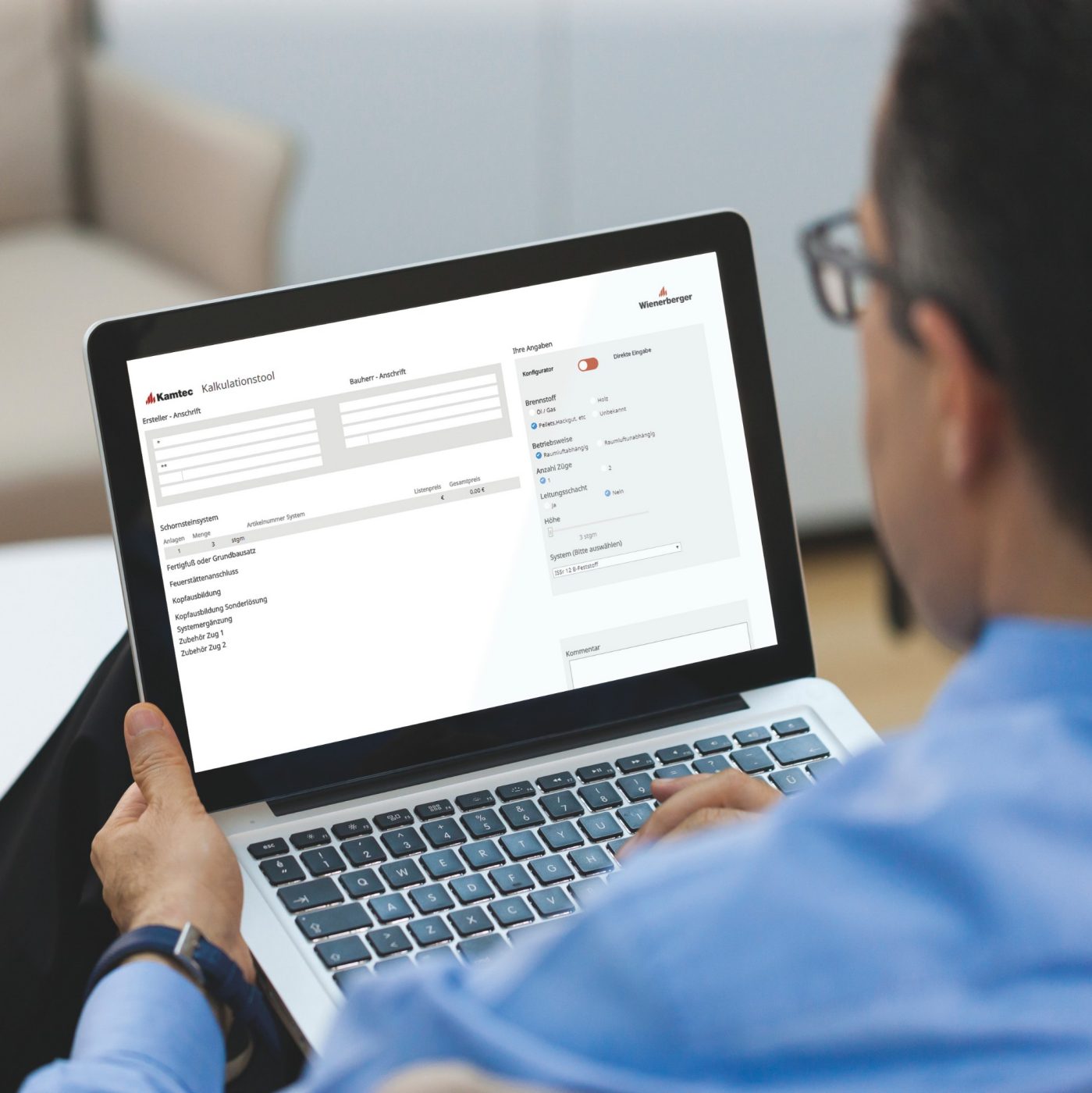 Kamtec Kalkulationstool on Laptop