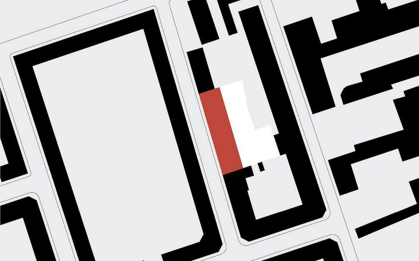 Schwarzplan: Mit dem neu entstandenen Wohnbau wurde die Baulücke in der Henricistraße geschlossen.