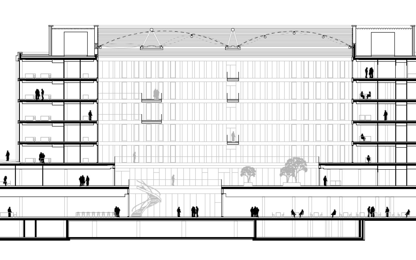 Im Querschnitt wird die durchdachte Komplexität des Gebäudes deutlich.