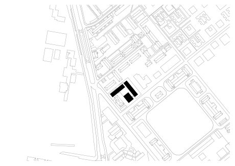 Max Dudler, Schnitt, Lageplan, Grundriss, Ansicht; Umwandlung Kasernengelände zu Wohnquartier, "Turley Barracks",  Fritz-Salm-Str. 3, 68167 Mannheim