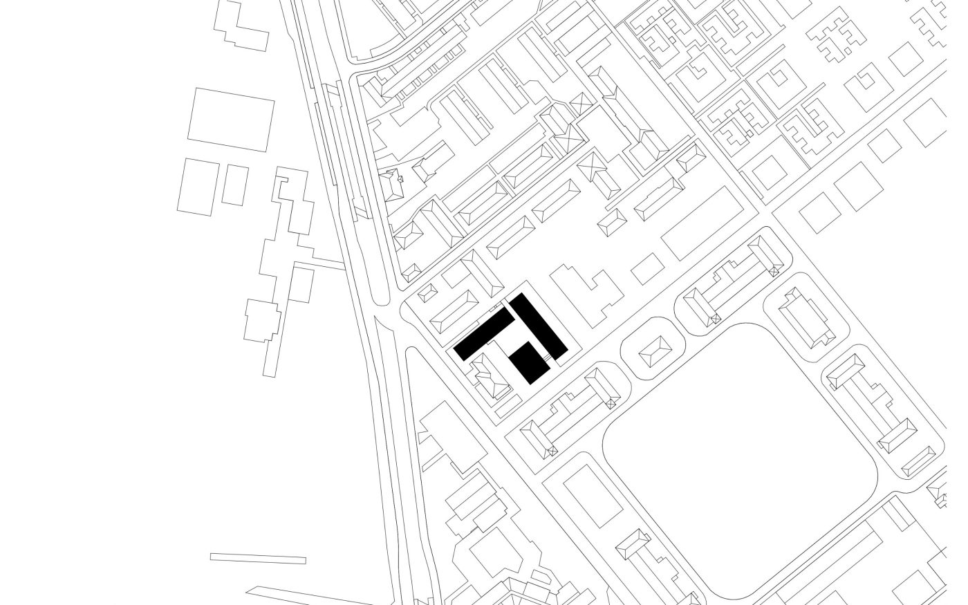 Max Dudler, Schnitt, Lageplan, Grundriss, Ansicht; Umwandlung Kasernengelände zu Wohnquartier, "Turley Barracks",  Fritz-Salm-Str. 3, 68167 Mannheim