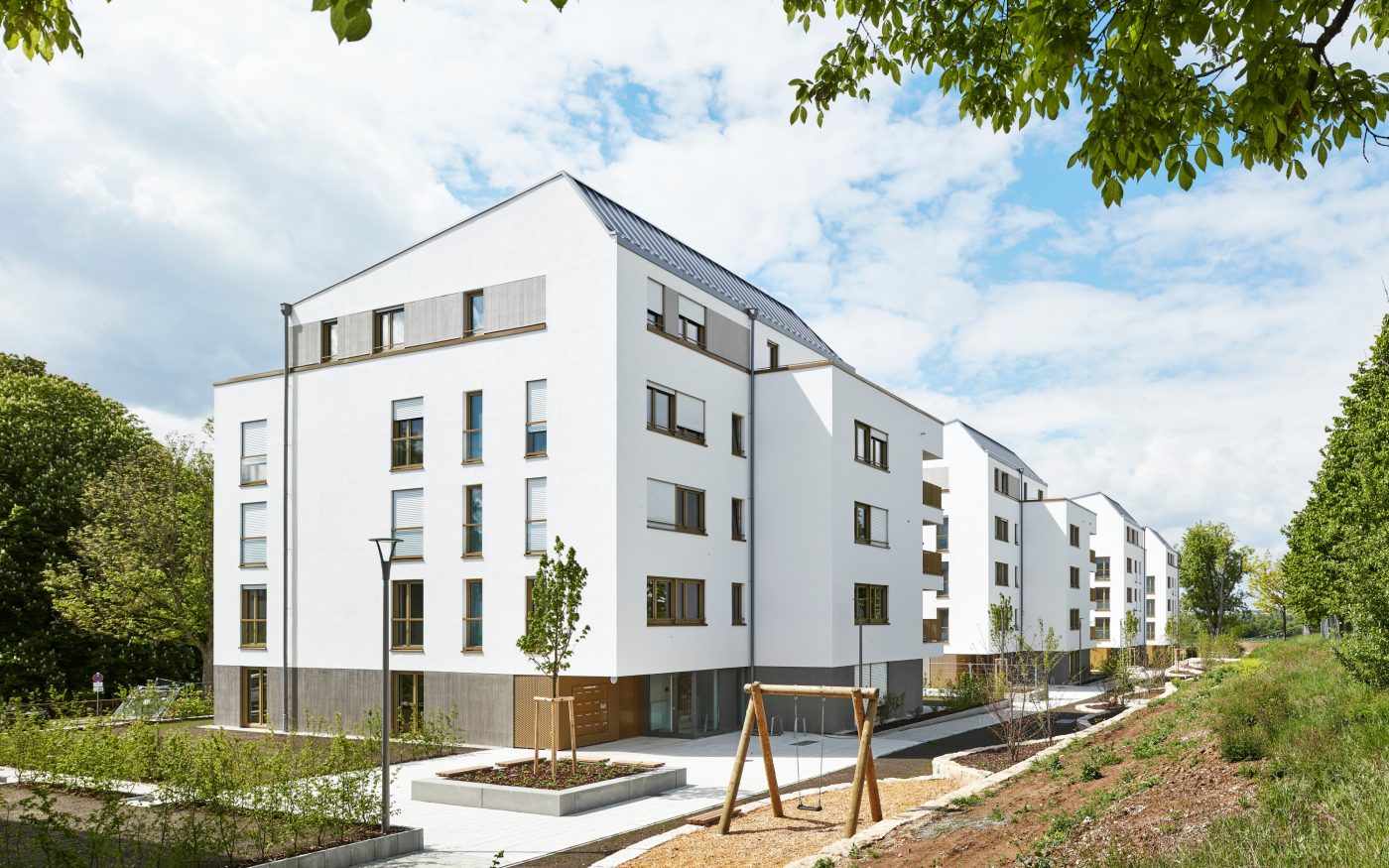 MFH, Caerphillystr., Am Sonnenberg, WBL Wohnungsbau Ludwigsburg GmbH, ARP Architekten, Fair-Wohnen-Modell, NaWoh Qualitätssiegel 2020, Nachhaltiger Wohnungsbau, KfW-Energieeffizienzhaus 55, Poroton-Systemzubehör, WDF