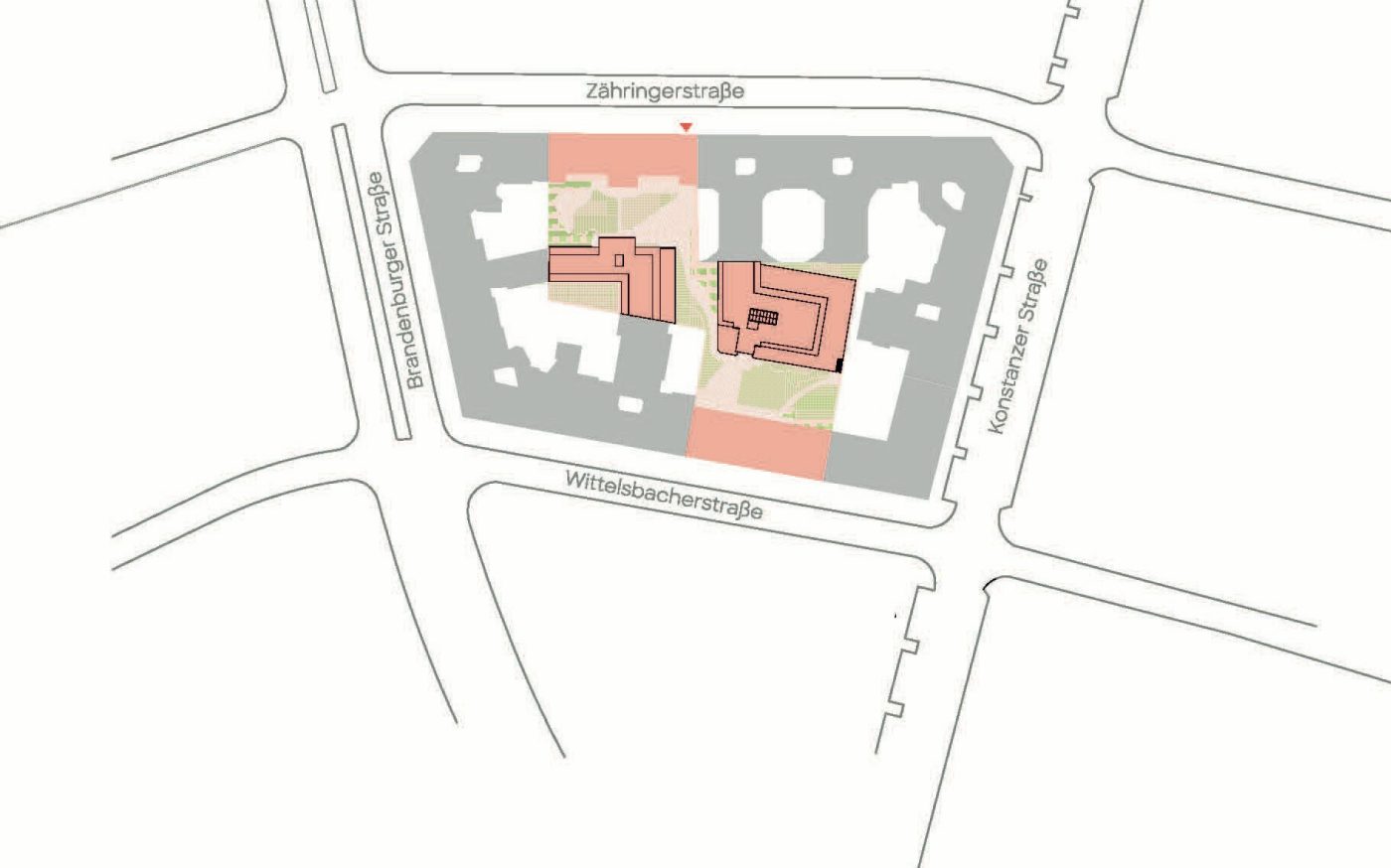 Der ruhige Innenhof, in dem das Nachverdichtungsprojekt „ZaWi“ realisiert wurde, liegt unweit des Kurfürstendamms. Zuvor war dort Gartenland gewesen.