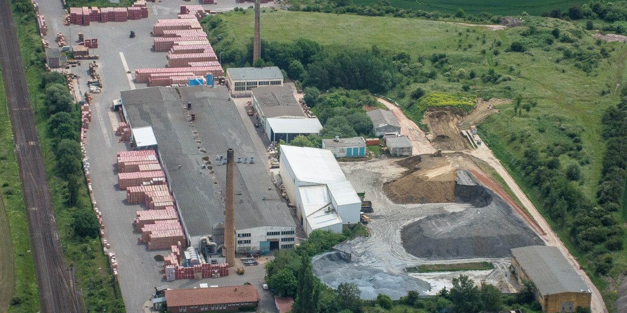 production site wefensleben, aerial shot, paletts, clay extraction